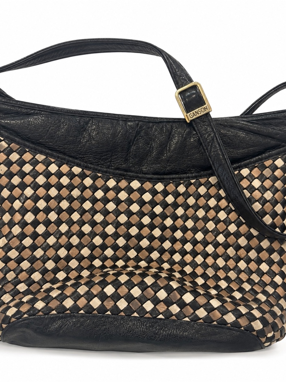 Vintage Ganson Black & Beige Woven Shoulder Bag
